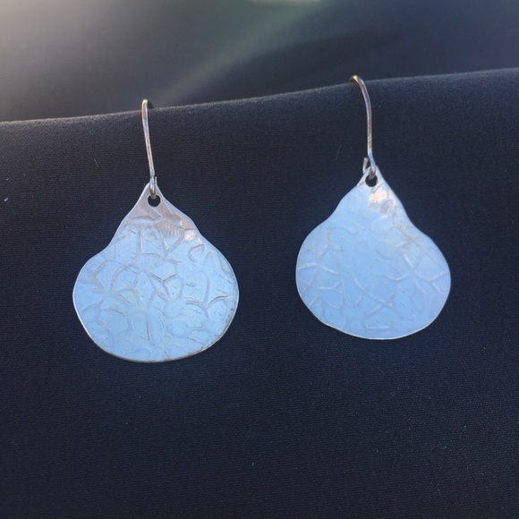 Silver Earrings - Textured Teardrop Dangle with Organic/Abstract Stamped Pattern - Picture 4 of 9